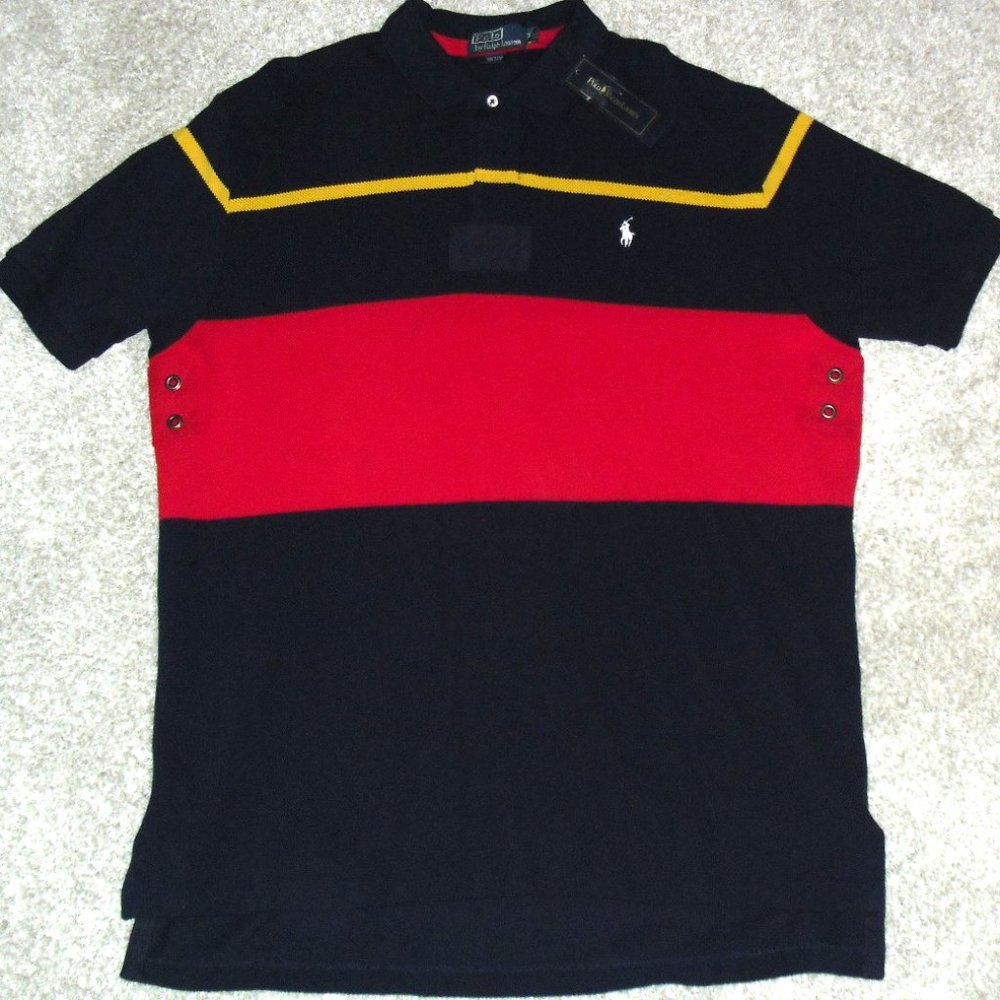 Ralph Lauren Polo $89 Mens sz. XL Stripe Cotton Polo Shirt Navy Blue Red New Tag